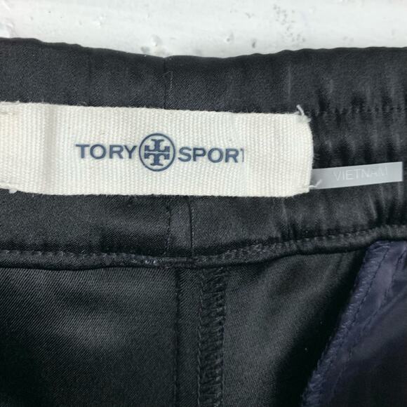 Tory Sport Lightweight Satin Track Pants Straight Leg Elastic Waist Black Small - Picture 12 of 13